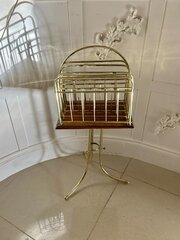 Antique Quality Brass And Oak Magazine Stand 