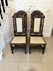 Antique Quality Set Of 4 Carved Oak Dining Chairs