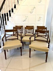 Antique Quality Sheraton Set Of 8 Dining Chairs
