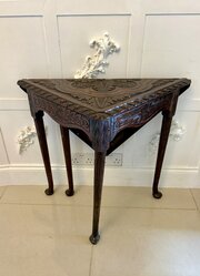 Antique Rare Carved Mahogany Folding Corner Table