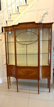 Antique Satinwood Inlaid Bow Front Display Cabinet