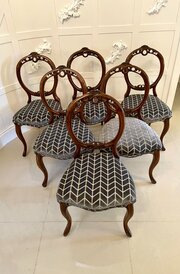 Antique Set Of 6 Carved Balloon Back Dining Chairs