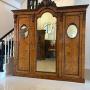 Antique Unusual Carved Burr Walnut 3 Door Wardrobe