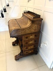  Antique Victorian Burr Walnut Floral Davenport