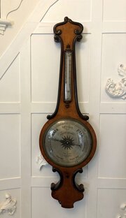 Antique Victorian English Walnut Wheel Barometer 