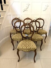 Antique Victorian Set Of 6 Walnut Dining Chairs