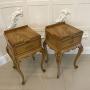 Pair of Antique Figured Walnut Bedside Table