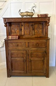 Quality Antique Carved Oak Court Cupboard