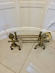 Set of Quality Antique Brass Fire Irons and Dogs