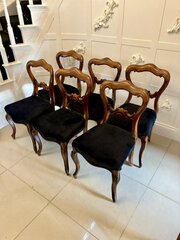 Six Antique Quality Balloon Back Dining Chairs