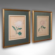 2 Vintage Botanical Pictures, Japanese, Woodblock