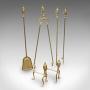 4 Antique Fireside Tools, English Brass, Fireplace