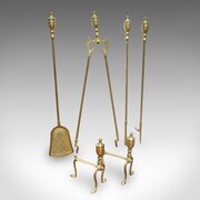 4 Antique Fireside Tools English Brass Fireplace