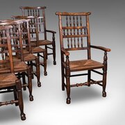 6 Antique Lancashire Dining Chairs, English Beech