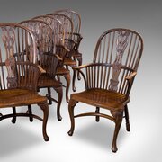 6 Vintage Windsor Chairs, English, Victorian Style