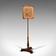 Antique Adjustable Pole Screen, English, Fireside 