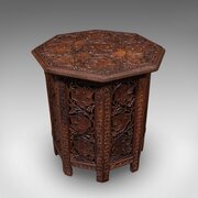 Antique Campaign Tea Table, Anglo-Indian, Carved