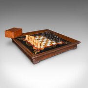 Antique Chess Board Set, English Painted Glass