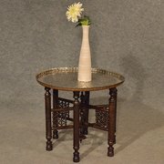 Antique Coffee Tea Table Berber Benares Tray Lamp 