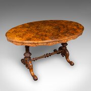 Antique Display Table, English Burr Walnut, 4 Seat