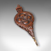 Antique Fireplace Bellows, English, Oak, Leather