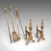 Antique Fireplace Tool Suite, English, Brass, Set