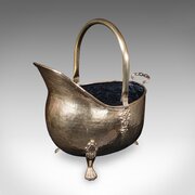 Antique Fireside Coal Bucket, English, Brass, Fire