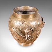 Antique Flower Urn, Oriental, Bronze, Dragon Motif
