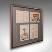 Antique Framed Architectural Plans, French, Art