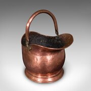 Antique Helmet Coal Scuttle, English, Copper, Fire