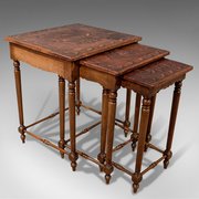 Antique Nest Of Side Tables Embossed Leather C1910