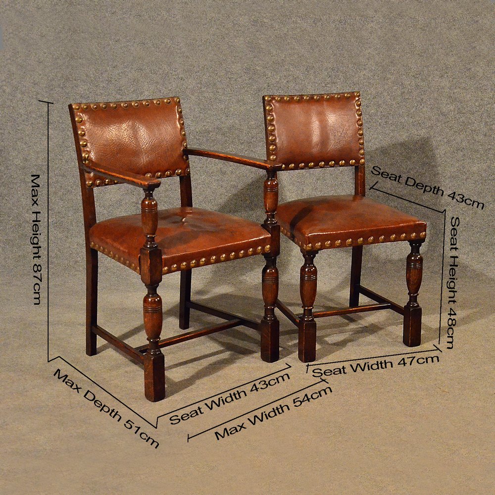 Antique Oak Chairs & Carvers Set 6 Leather Seat Antiques Atlas