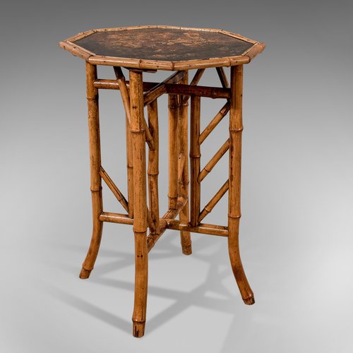 Antique Octagonal Oriental Bamboo Lamp Antique Bamboo Table, Oriental