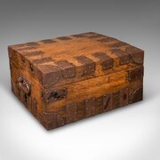 Antique Silver Chest, English Oak, Steel Bound