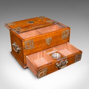 Antique Smokers Box, English, Oak, Brass, Cigars