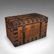 Large Antique Silver Chest, English, Oak, Trunk