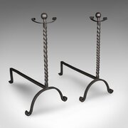 Large Pair Of Antique Fireplace Andirons, English