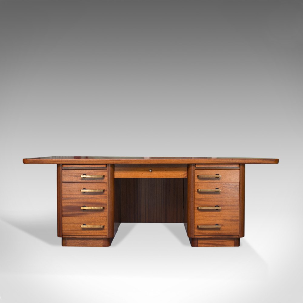 Antiques Atlas Large Vintage Pedestal Desk, Teak, Leather, C.1950