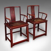 Pair Of Antique Side Chairs, Oriental, Lacquered
