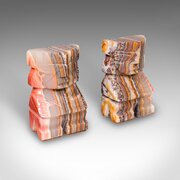 Pair Of Vintage Aztec Figure Bookends, Agate