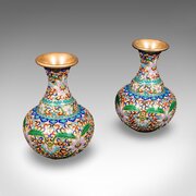 Pair, Small Vintage Baluster Form Vases, Oriental