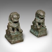 Pair, Vintage Dog Of Fo Bookends, Oriental Bronze