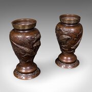 Pair Of Antique Decorative Meiji Vases, Japanese