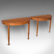 Pair Of Antique Demi Lune Side Tables, English