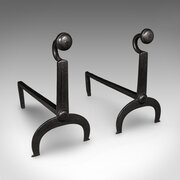 Pair Of Antique Fire Dogs, English, Wrought Iron