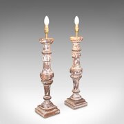 Pair Of Antique Lamp Bases, English, Painted Pine