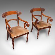 Pair Of Antique Morning Room Chairs, English, Seat