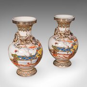 Pair Of Antique Satsuma Vases, Japanese, Ceramic