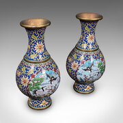 Pair Of Vintage Baluster Form Vases, Oriental