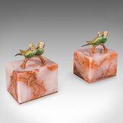 Pair Of Vintage Budgerigar Bookends, Italian, Onyx